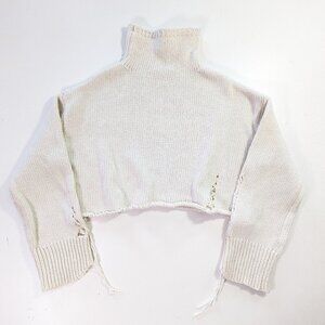 cropped distressed knit sweater mock neck turtle neck